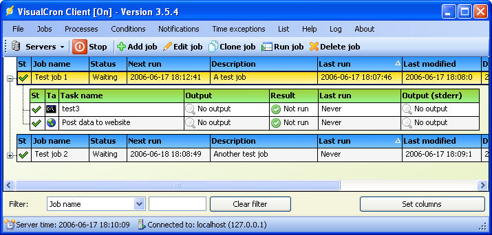 An advanced task scheduler / automation tool for Windows. Client/Server architecture. Remote, secure control across the Internet. Start processes, copy files, remote scripts. Triggers that starts jobs can either be based on time or system events.