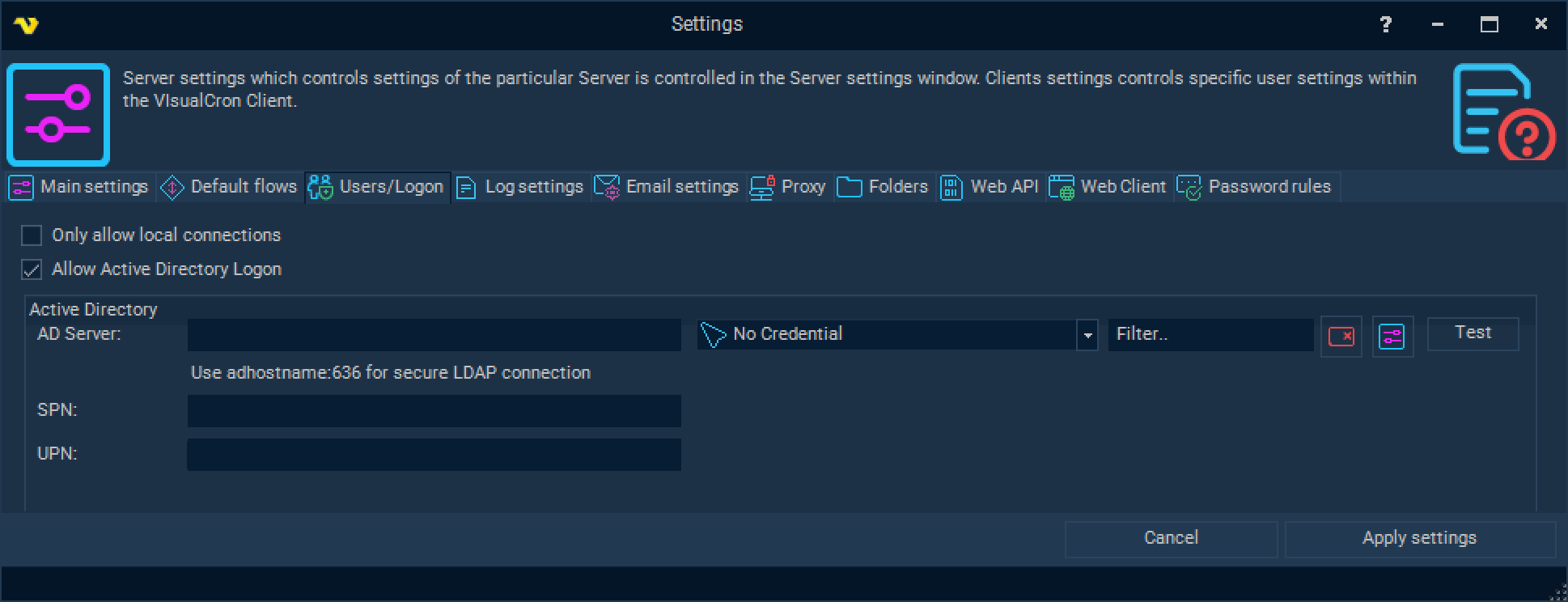 ServerSettingsUsersLogonAD