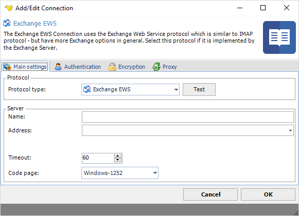 ConnectionExchangeEWSMainsettings