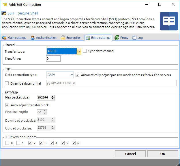 ConnectionSSHExtrasettings